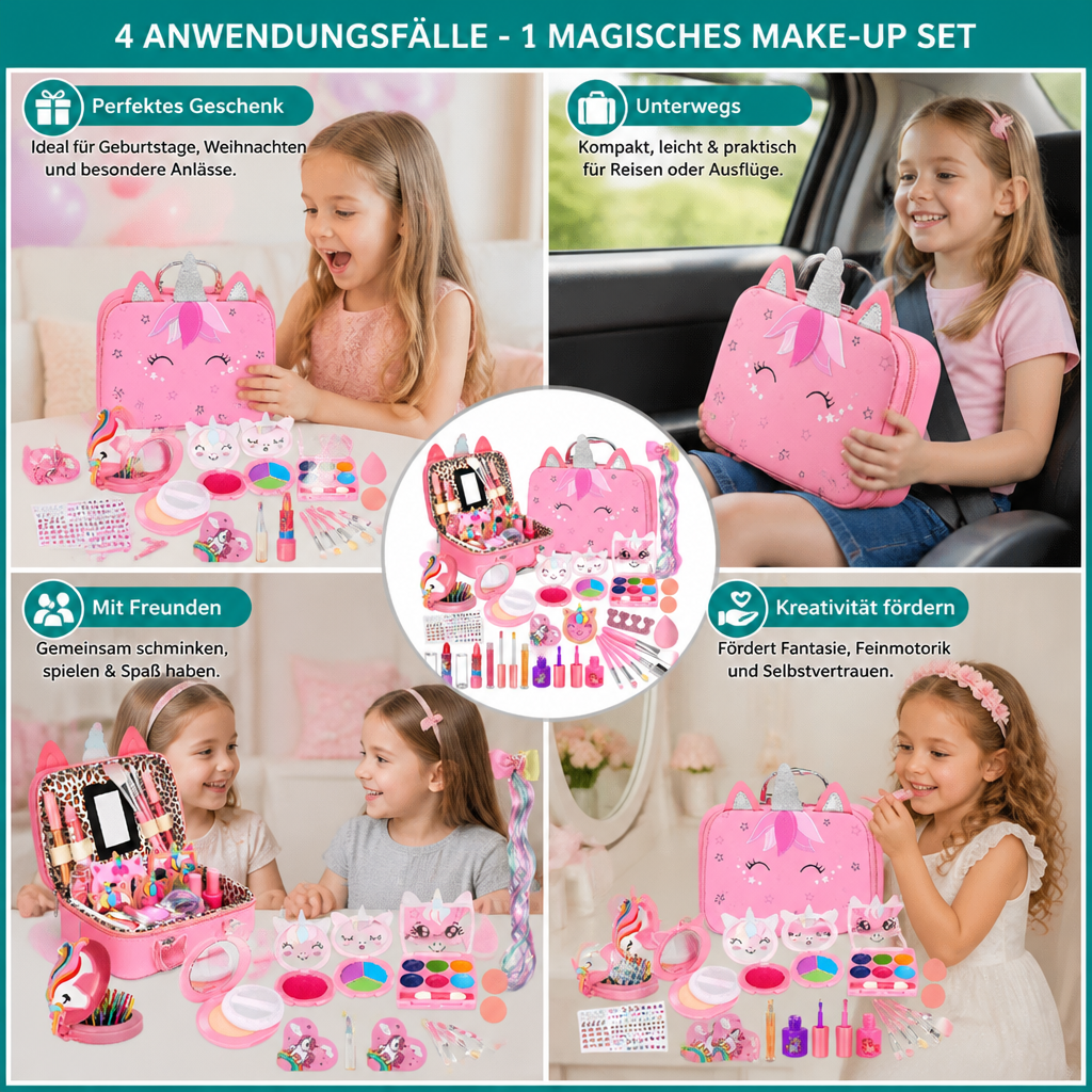 Umweltfreundliches & leicht abwaschbares Prinzessinnen-Make-up-Set für Kinder mit Kosmetiktasche