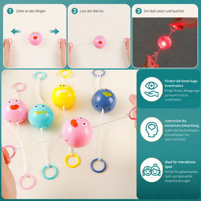 Leuchtender Pfeif-Kreiselball mit Zugschnur für Kinder