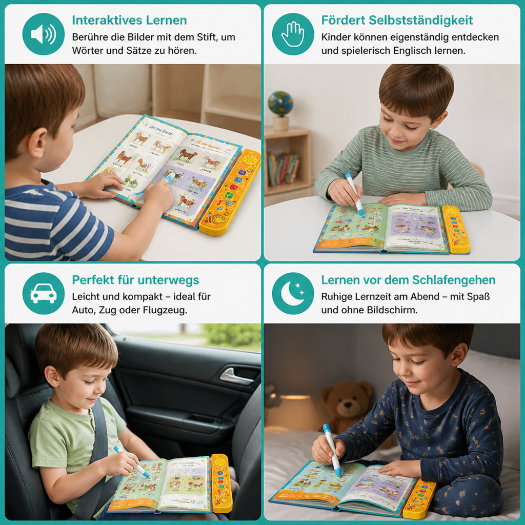 Interaktives sprechendes Englisch-Lernbuch mit Touch-Stift für Kinder