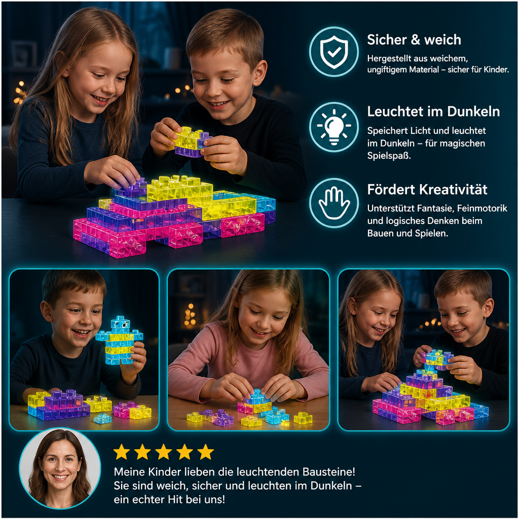 Im Dunkeln leuchtende Squishy-Gelee-Bausteine für Kinder – Sicher & weich