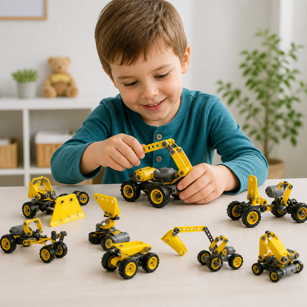 10-in-1 Kreatives elektrisches Baustellenfahrzeug-Bauset für Kinder