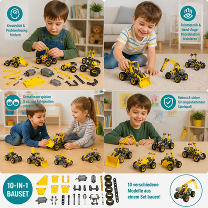 10-in-1 Kreatives elektrisches Baustellenfahrzeug-Bauset für Kinder