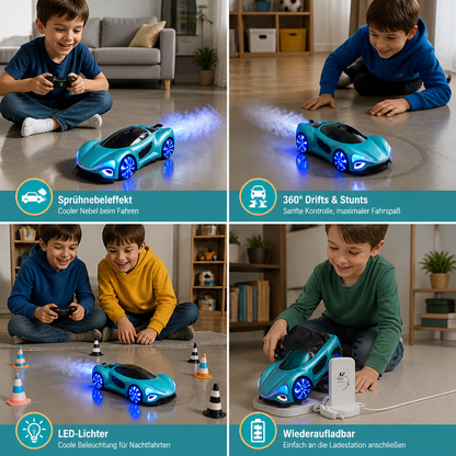 Leuchtendes RC-Driftauto mit Sprüheffekt & Ladestation