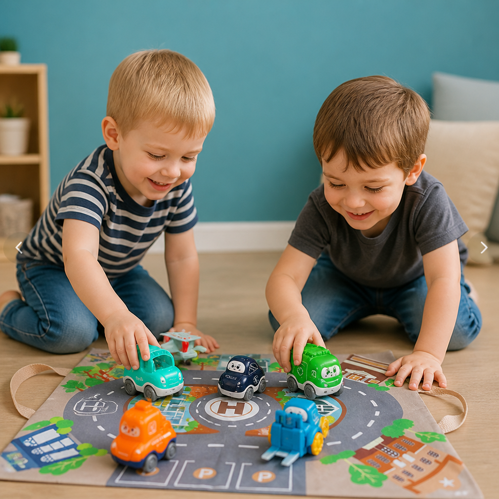 Spielzeug-LKW- & Auto-Set für Kleinkinder mit Spielmatten-Aufbewahrungstasche
