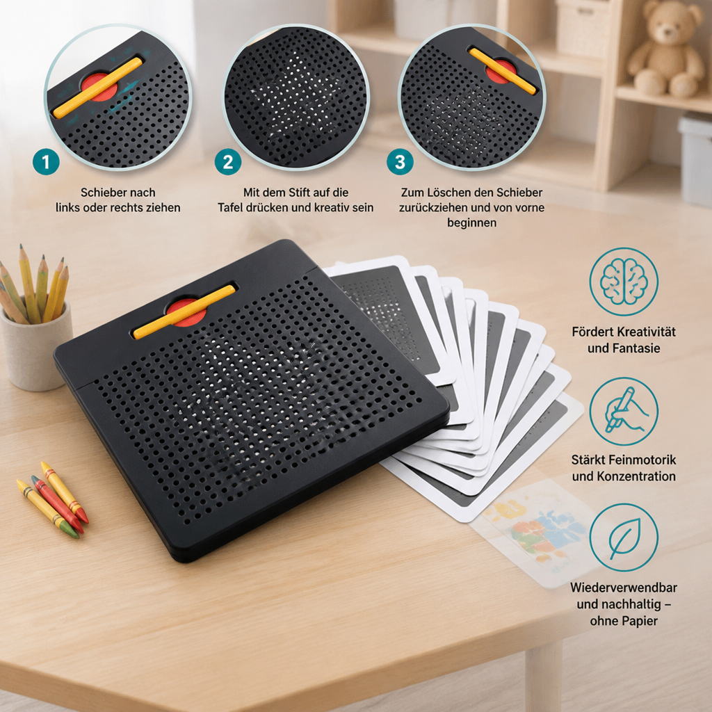 2-in-1 Magnetische Schreib- & Zeichentafel mit aufsteckbaren Formen für Kinder