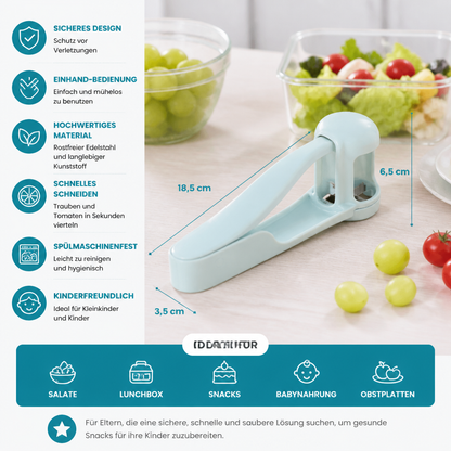 Edelstahl-Trauben- & Cherrytomaten-Schneider – Sicherer Einhand-Viertelschneider für Kleinkinder & Kinder