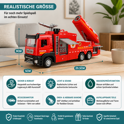 Feuerwehrauto mit Rückziehmotor, Wassersprühfunktion, Licht & Sound