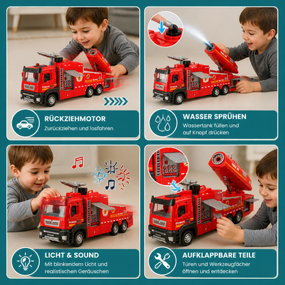 Feuerwehrauto mit Rückziehmotor, Wassersprühfunktion, Licht & Sound