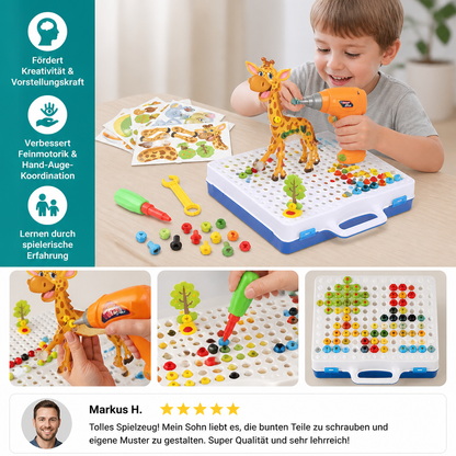 Safari-Tier-Bausteinset mit elektrischem Spielzeugbohrer für Kinder