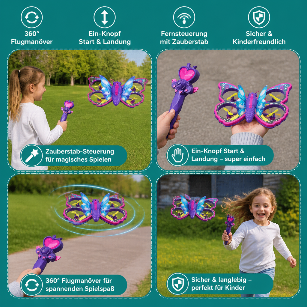 Magisches leuchtendes Schmetterlings-Quadcopter-Spielzeug mit Zauberstab-Steuerung