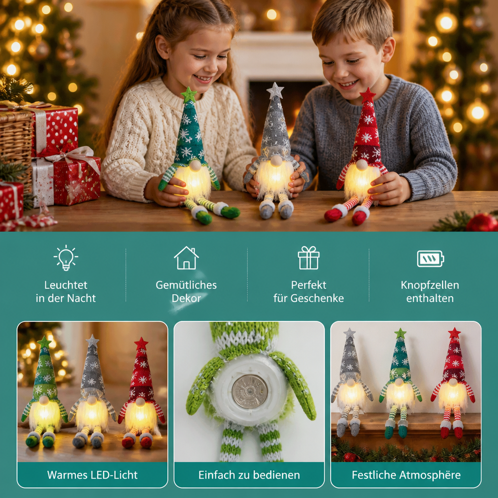 Leuchtende LED-Weihnachtswichtel-Dekorationen