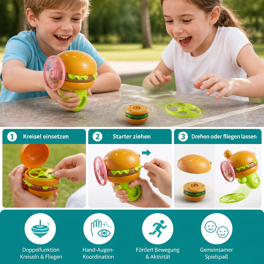 2-in-1 Kreisel & fliegender Spinner mit Starter für Kinder
