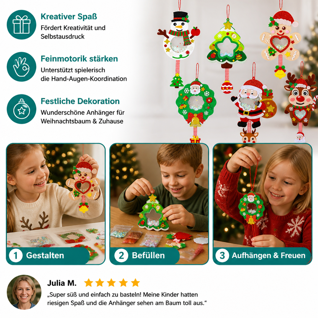 DIY-Weihnachts-Schüttelanhänger-Bastelset für Kinder