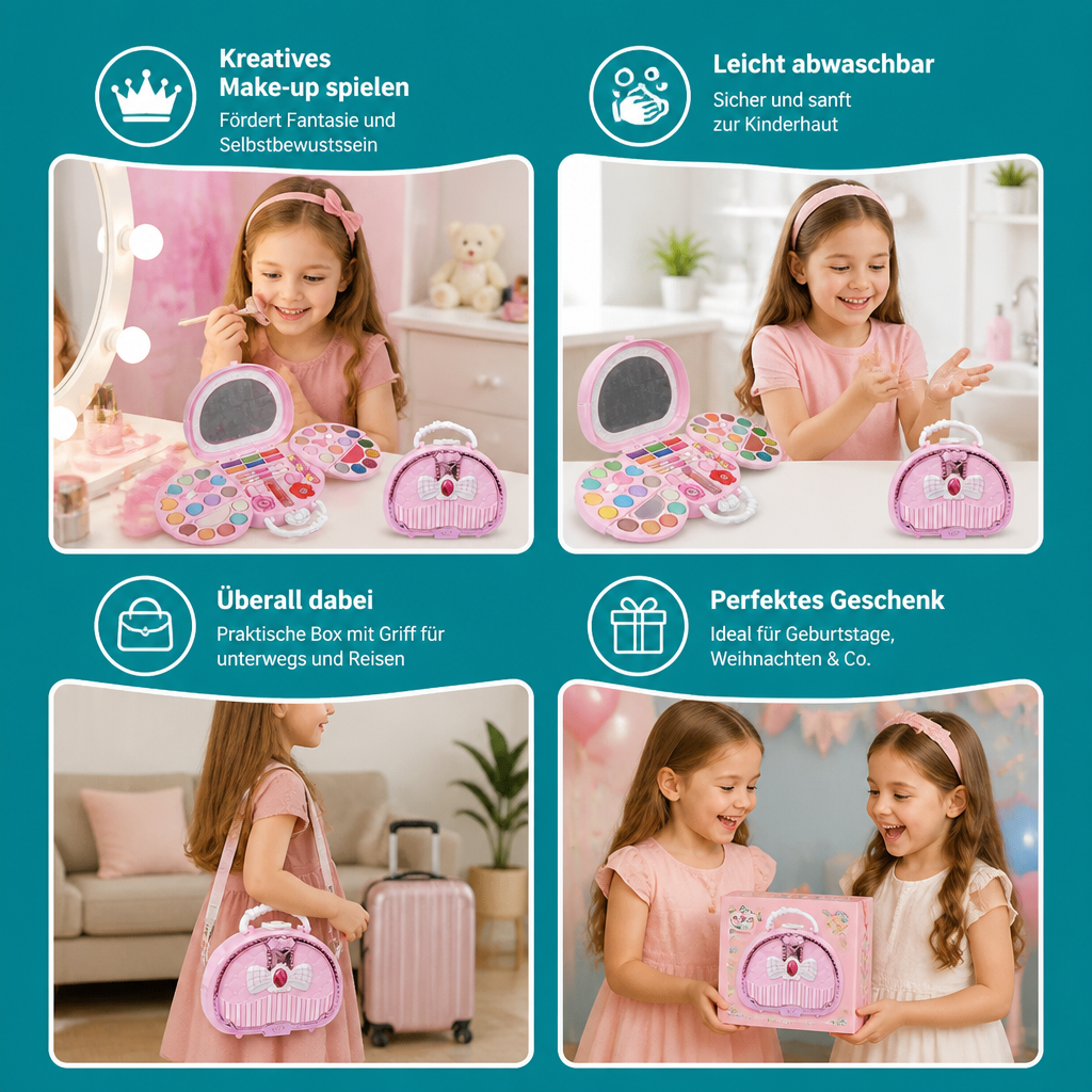 Abwaschbares Prinzessinnen-Make-up-Set für Kinder mit Nagellack & Aufbewahrungsbox