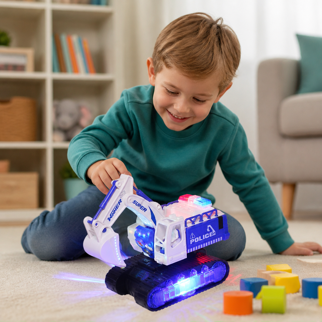 Transformierender Polizei-Roboter-Bagger mit Licht & Sound