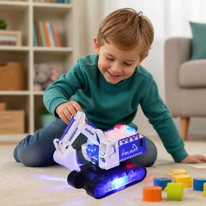 Transformierender Polizei-Roboter-Bagger mit Licht & Sound