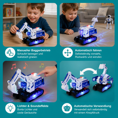 Transformierender Polizei-Roboter-Bagger mit Licht & Sound