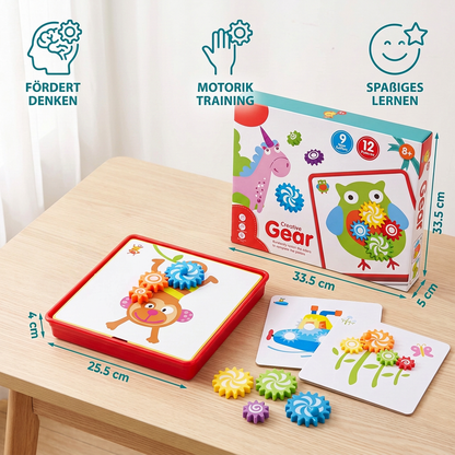 Kreative Zahnrad-Puzzle-Reisebox mit Aktivitätskarten für Kinder