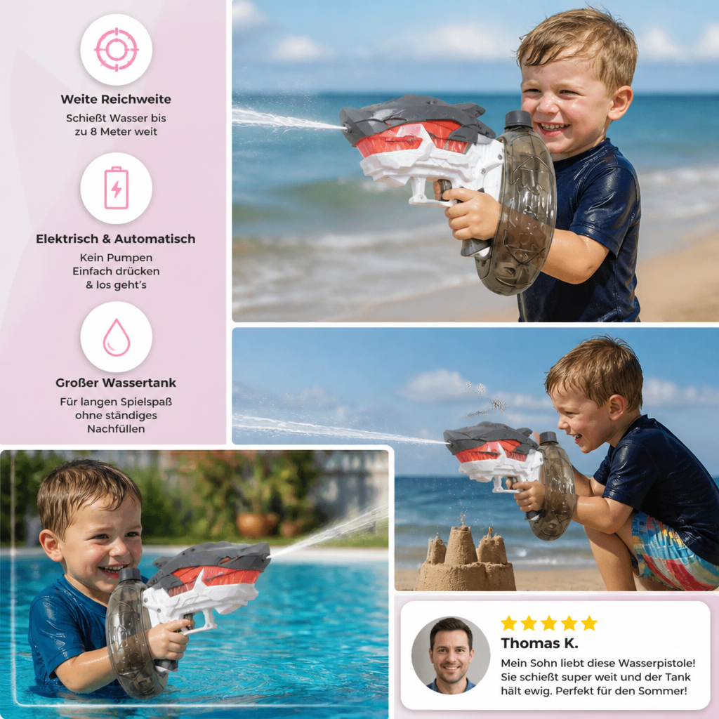 Elektrische Hai-Wasserpistole für Kinder – Vollautomatischer Wasserspaß für heiße Sommertage