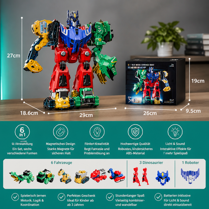 6-in-1 Magnetisches Verwandlungsspielzeug – Baue 6 Fahrzeuge, 3 Dinosaurier & 1 Roboter