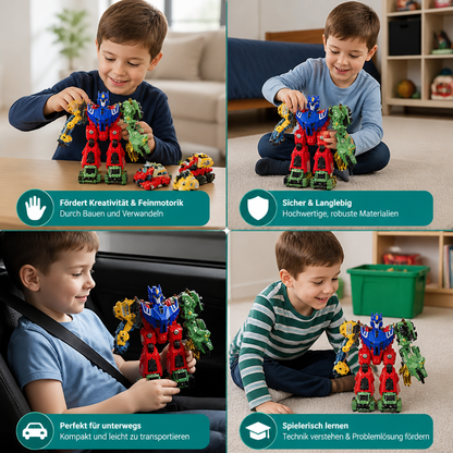 6-in-1 Magnetisches Verwandlungsspielzeug – Baue 6 Fahrzeuge, 3 Dinosaurier & 1 Roboter