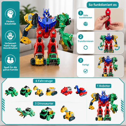 6-in-1 Magnetisches Verwandlungsspielzeug – Baue 6 Fahrzeuge, 3 Dinosaurier & 1 Roboter
