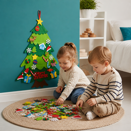 DIY-Filz-Weihnachtsbaum für Kinder mit dekorativen Anhängern