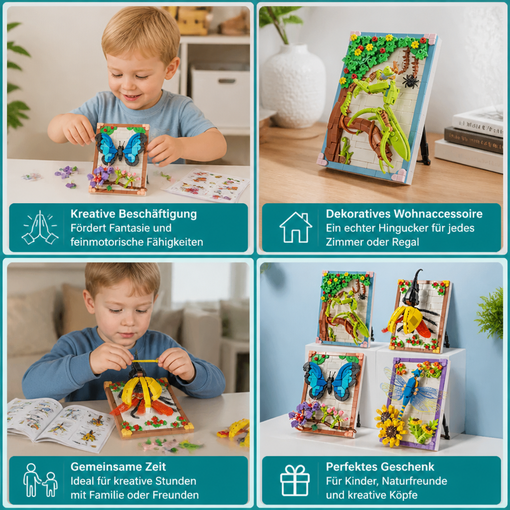 DIY-3D-Naturrahmen-Bausteinset – Blumen & Insekten