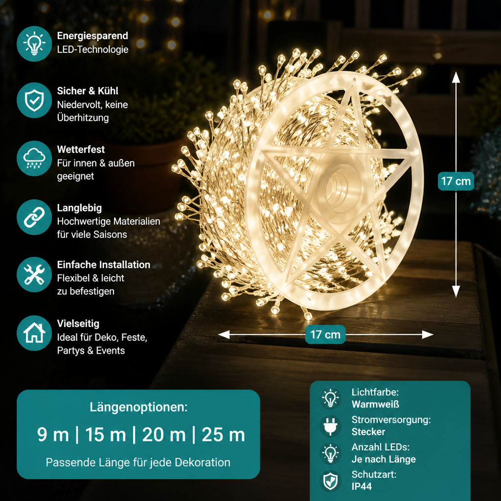 Warmweiße Weihnachts-Cluster-Lichterkette