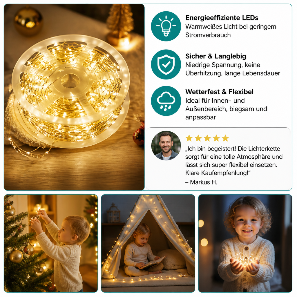 Warmweiße Weihnachts-Cluster-Lichterkette