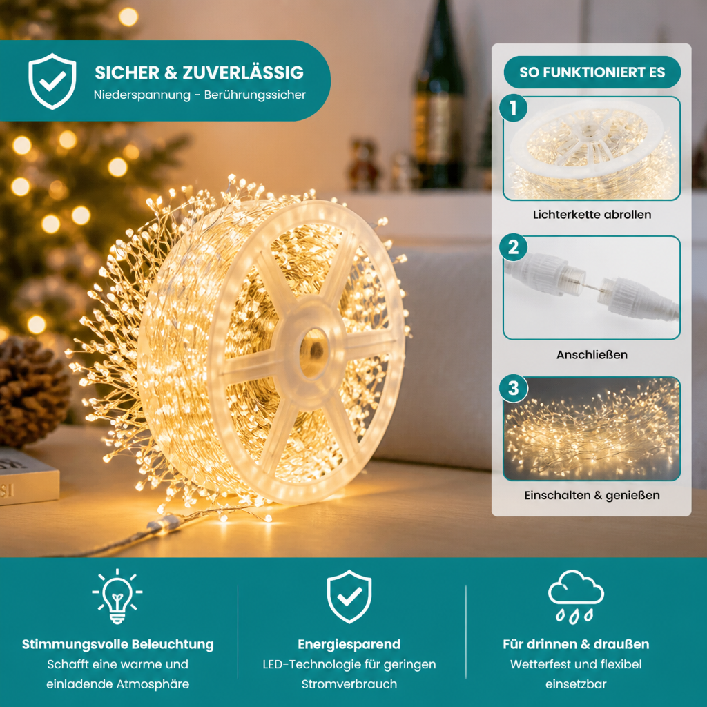 Warmweiße Weihnachts-Cluster-Lichterkette