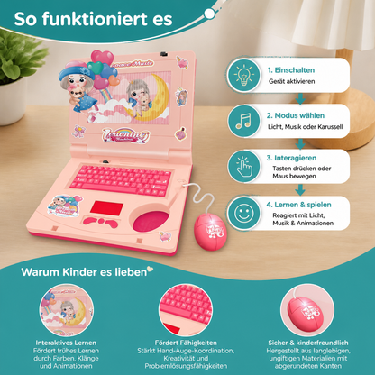 Interaktiver Kinder-Laptop mit Licht, Musik & scrollendem Bildschirm