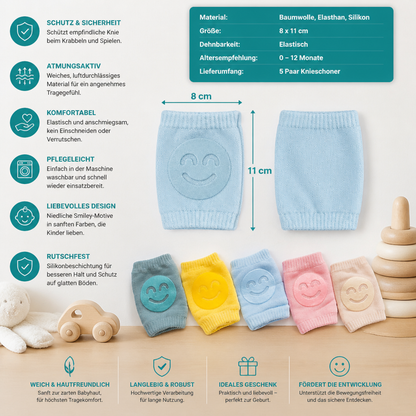 Baby-Krabbel-Knieschoner – Rutschfester Schutz mit Smiley-Design