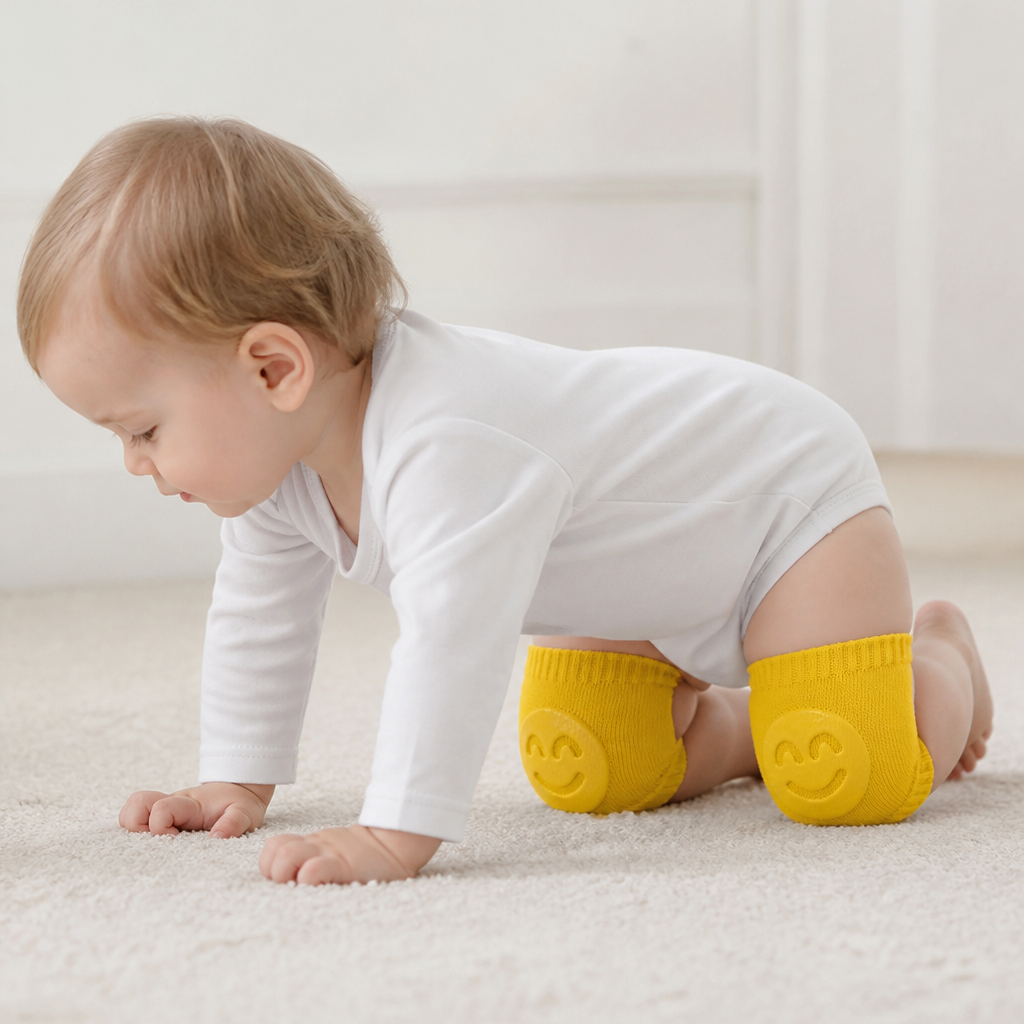 Baby-Krabbel-Knieschoner – Rutschfester Schutz mit Smiley-Design