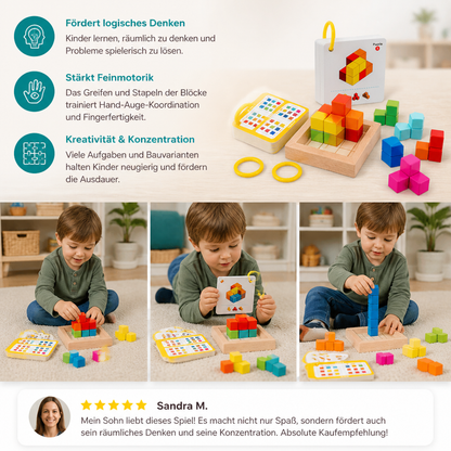 Montessori 3D-Holzpuzzle – Bunte Geometrie-Bausteine & MINT-Denkspiel
