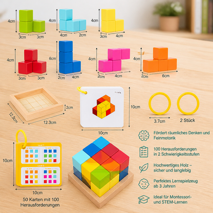 Montessori 3D-Holzpuzzle – Bunte Geometrie-Bausteine & MINT-Denkspiel