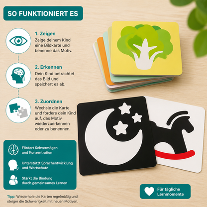 Montessori Lernkarten für Babys – Visuelle Stimulation, Farberkennung & Sortierset