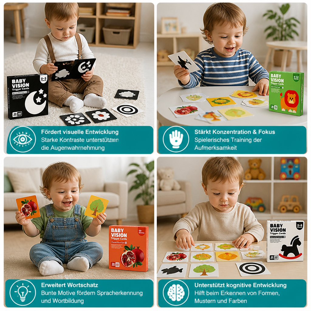 Montessori Lernkarten für Babys – Visuelle Stimulation, Farberkennung & Sortierset