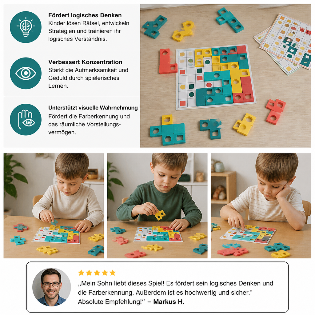 Montessori Holz-Formenpuzzle – Farben- & Logik-Denkspiel für Kinder