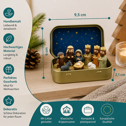 Mini-Weihnachtskrippe in einer Box – Handbemaltes Weihnachtsfiguren-Set