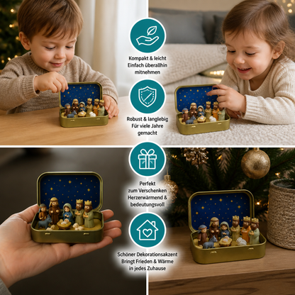 Mini-Weihnachtskrippe in einer Box – Handbemaltes Weihnachtsfiguren-Set