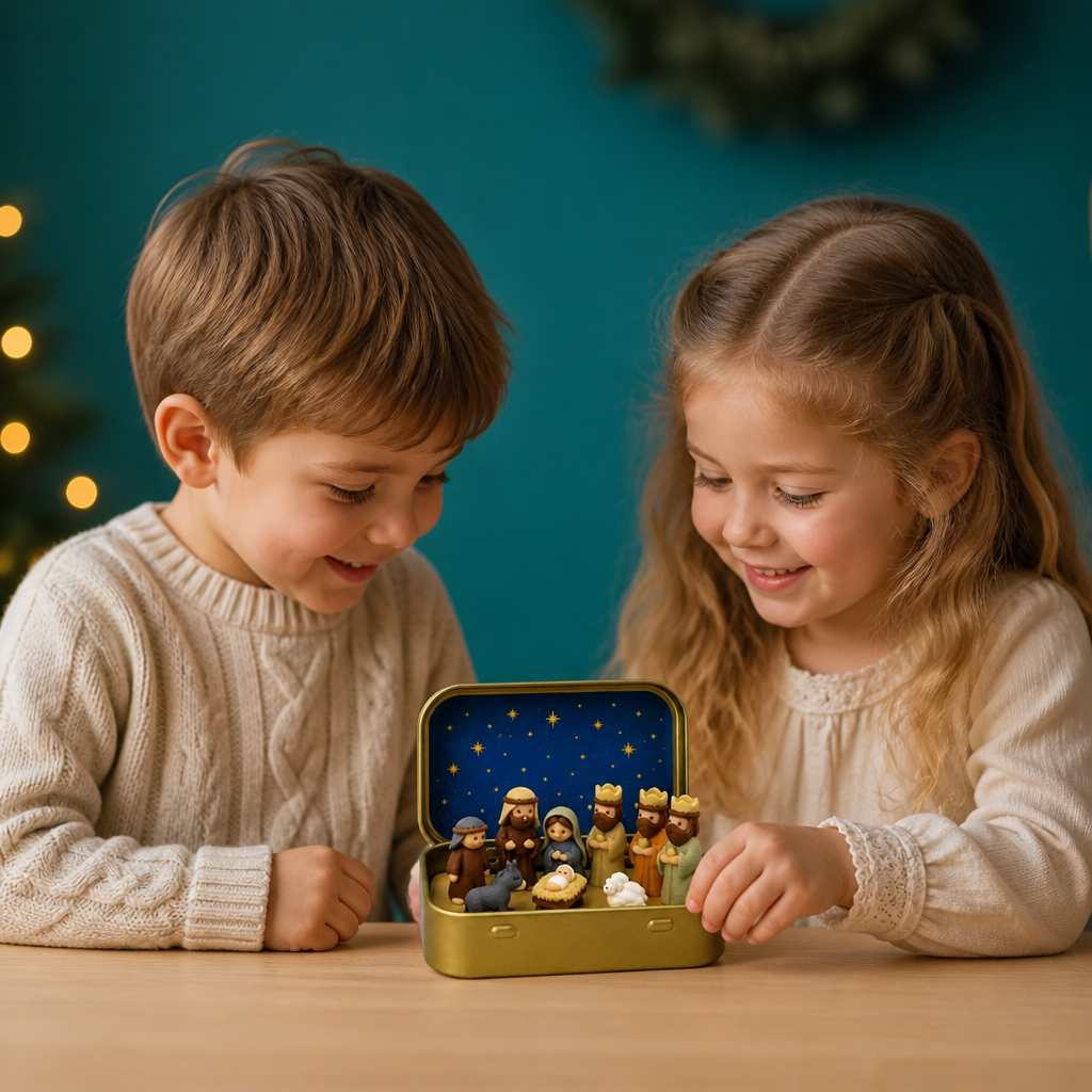 Mini-Weihnachtskrippe in einer Box – Handbemaltes Weihnachtsfiguren-Set