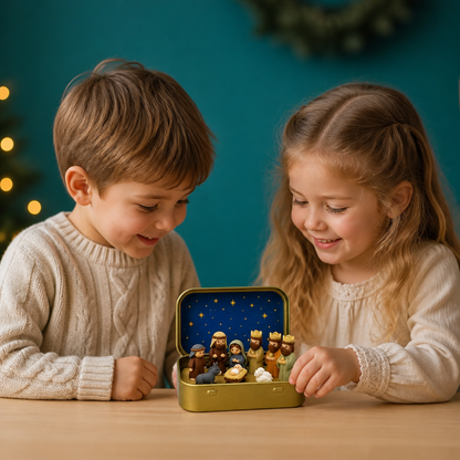 Mini-Weihnachtskrippe in einer Box – Handbemaltes Weihnachtsfiguren-Set