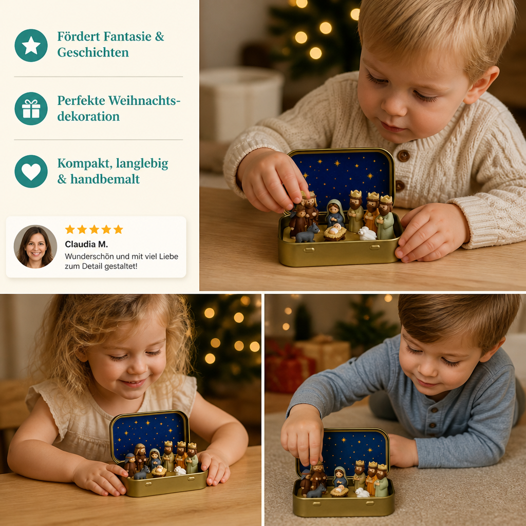 Mini-Weihnachtskrippe in einer Box – Handbemaltes Weihnachtsfiguren-Set
