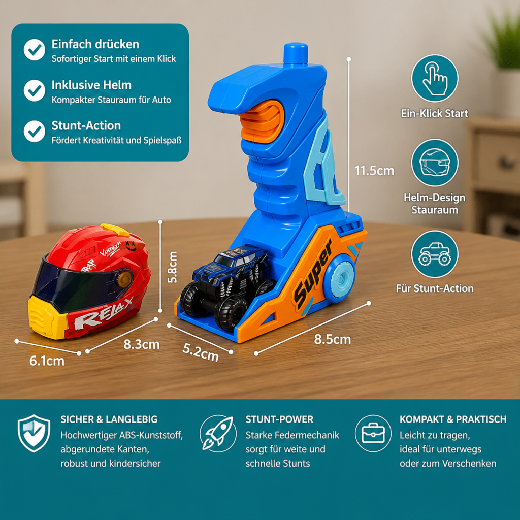 1-Klick Monstertruck-Katapult im Helm-Design mit Tragegriff