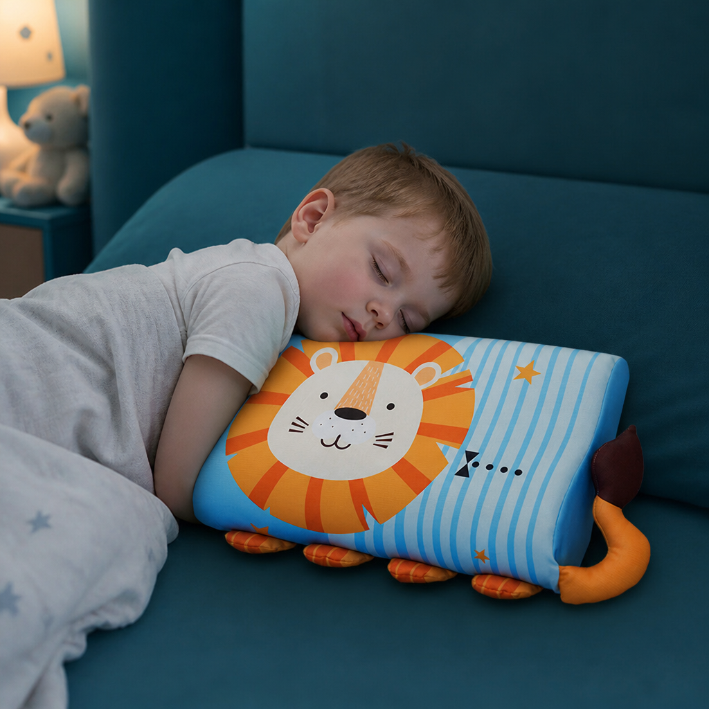 Beruhigendes ergonomisches Kinderkissen mit Tiermotiv-Kissenbezug