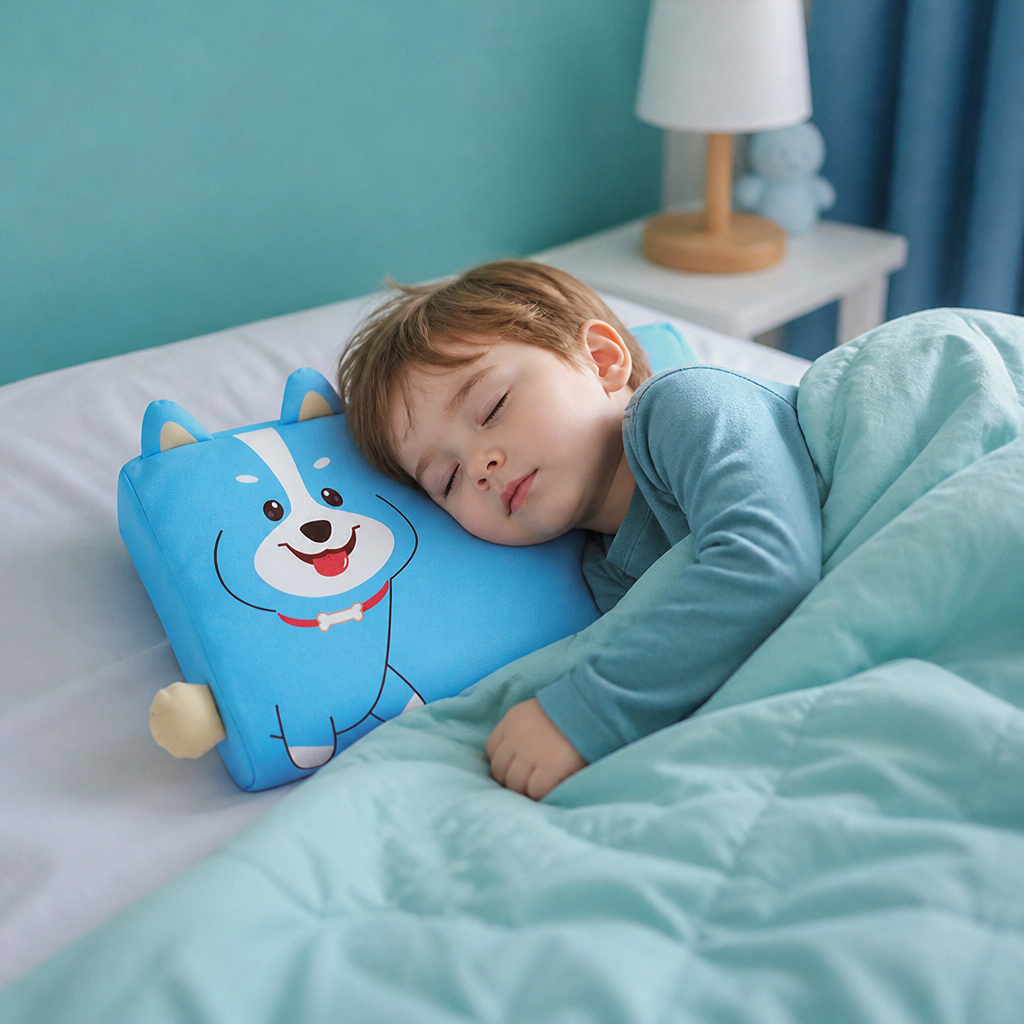 Beruhigendes ergonomisches Kinderkissen mit Tiermotiv-Kissenbezug