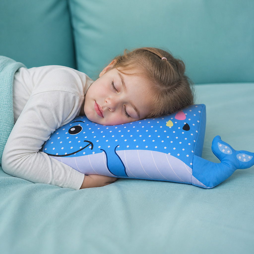Beruhigendes ergonomisches Kinderkissen mit Tiermotiv-Kissenbezug