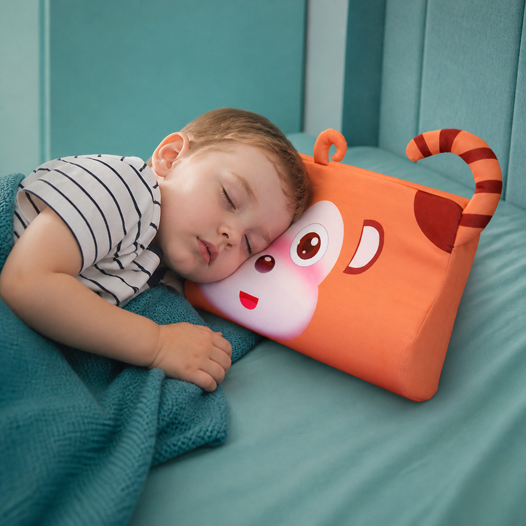 Beruhigendes ergonomisches Kinderkissen mit Tiermotiv-Kissenbezug