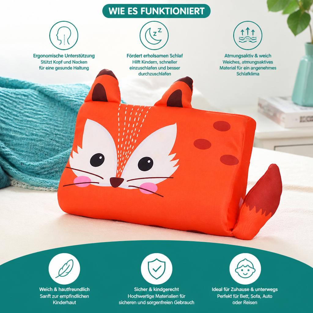 Beruhigendes ergonomisches Kinderkissen mit Tiermotiv-Kissenbezug